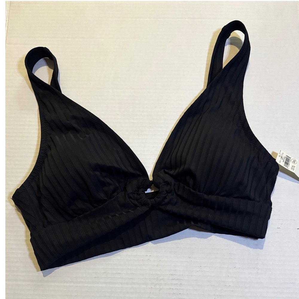 Aerie black plunge ring bikini top Womens size XL New with tags ribbed